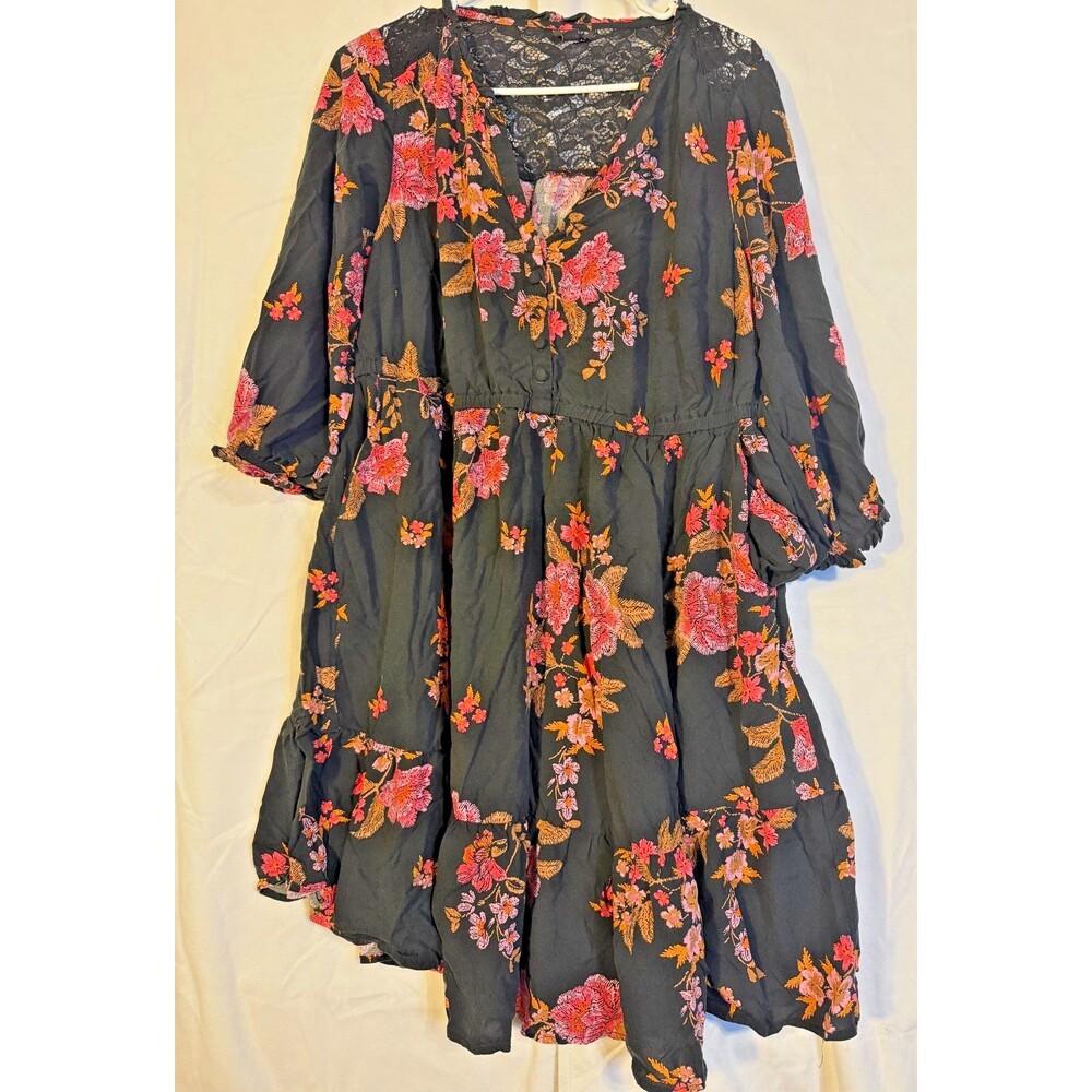 Torrid Cottagecore Lace Fairy Dress Women's Plus 0X 0 Black Hippie Boho Indie